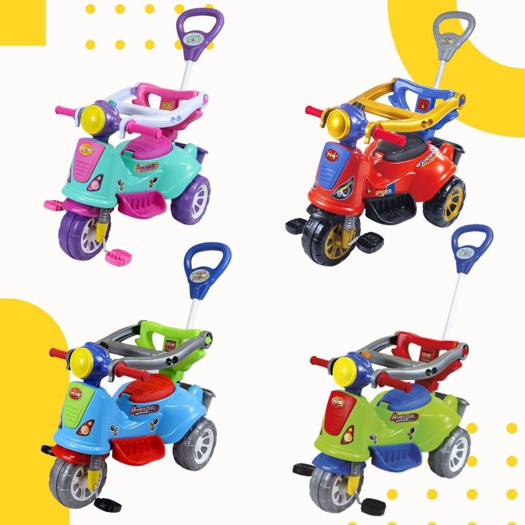 Carrinho de Passeio Infantil Triciclo Avespa Maral Buzina Pedal Haste Carrinho De Passeio Motoquinha
