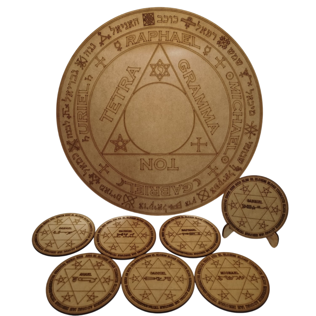 TÁBUA DE TRITHEMIUS + sigilo dos 7 arcanjos Selos lamen Anjos Sachiel Anael Gabriel Raphael Michael Samael Cassiel