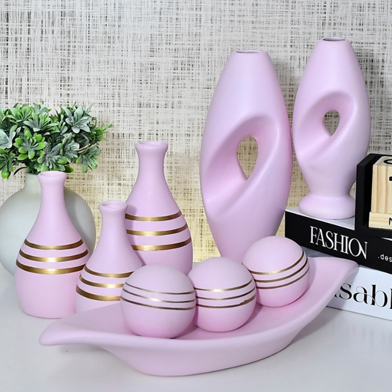 Kit 9 Vasos Dupla Enfeite Decorativos Rack Sala Aparador Cerâmica Enfeite Casa Decoracao mesa Quarto