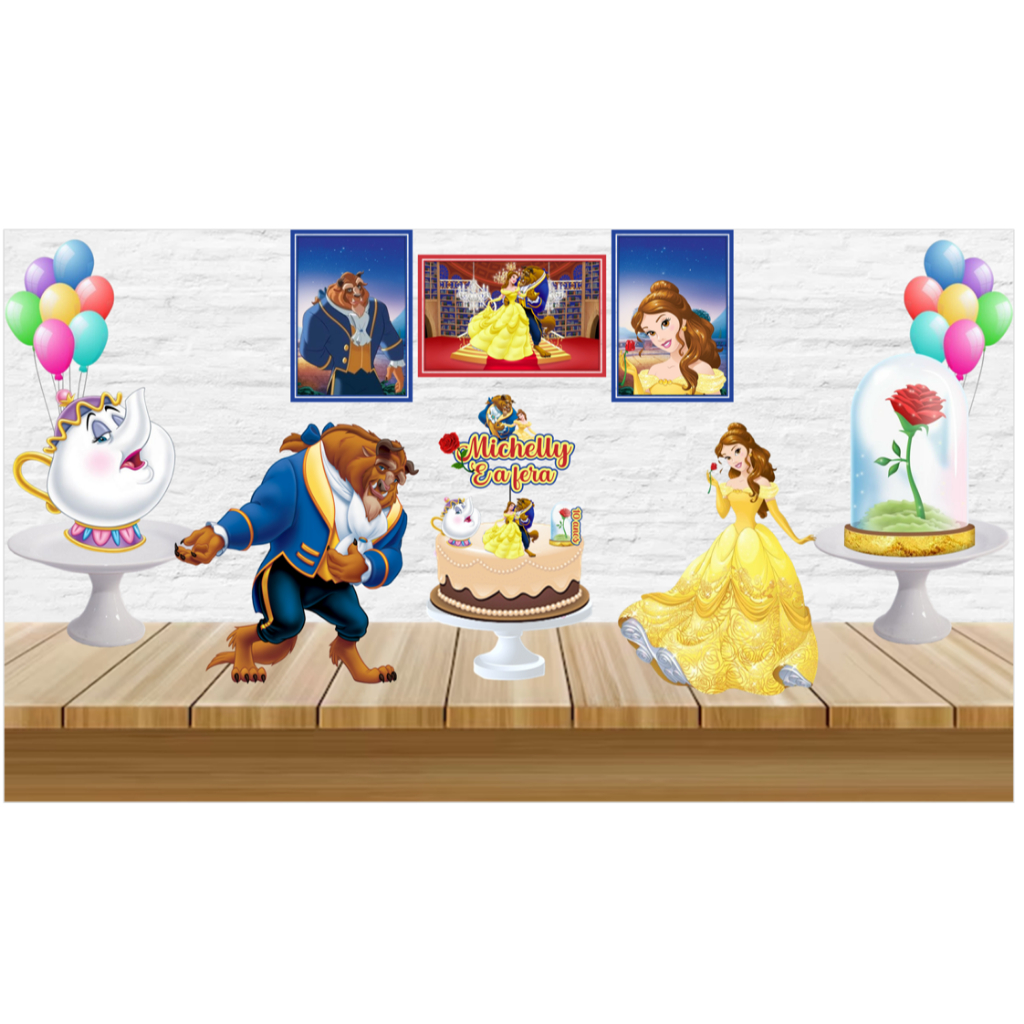 KIT FESTA SIMPLES SÓ UM BOLINHO A BELA E A FERA - DECORAÇÃO, KIT ANIVERSÁRIO, KIT DECORAÇÃO, KIT FESTA, KIT ENFEITES