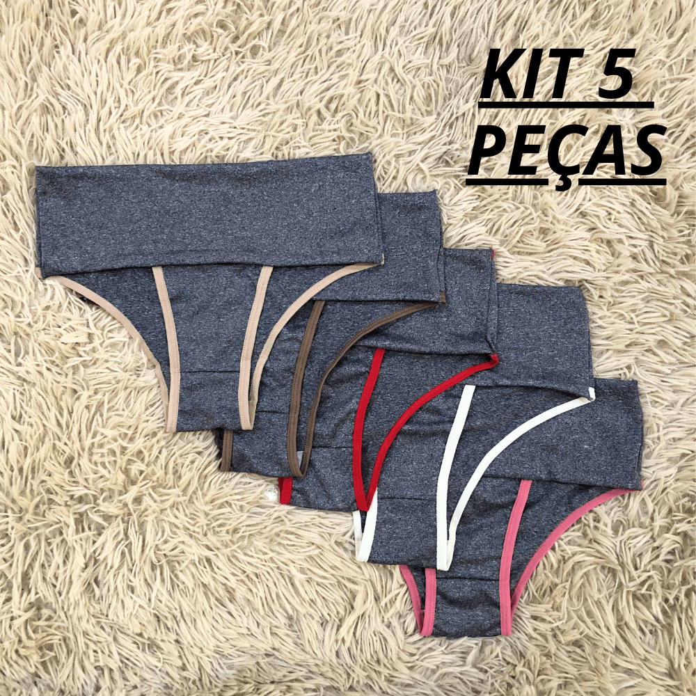 Kit 5 Calcinhas Fitness Seca Barriga Cós Alto Duplo Cintura Alta lingerie