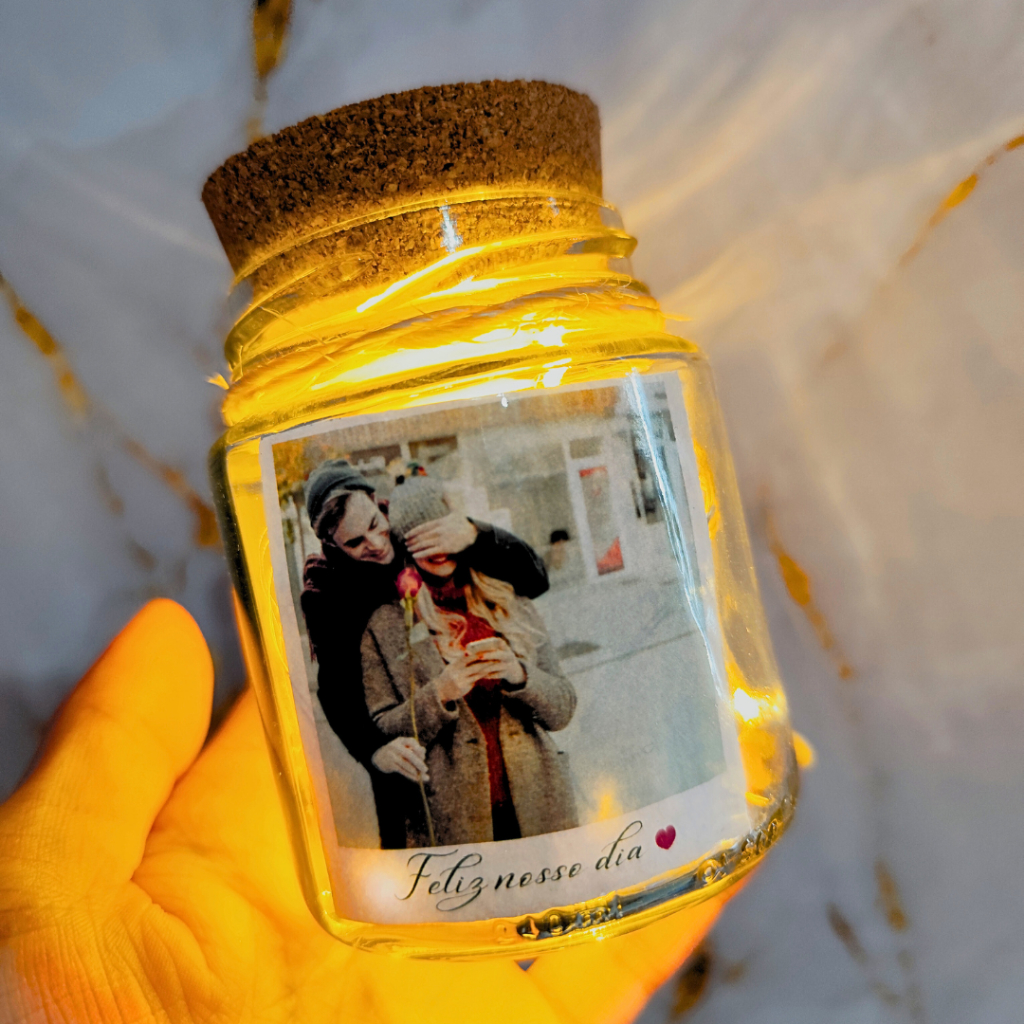 Luminária No Pote Com Foto Led - Personalizada com sua foto - Presente namorado - mãe - am...