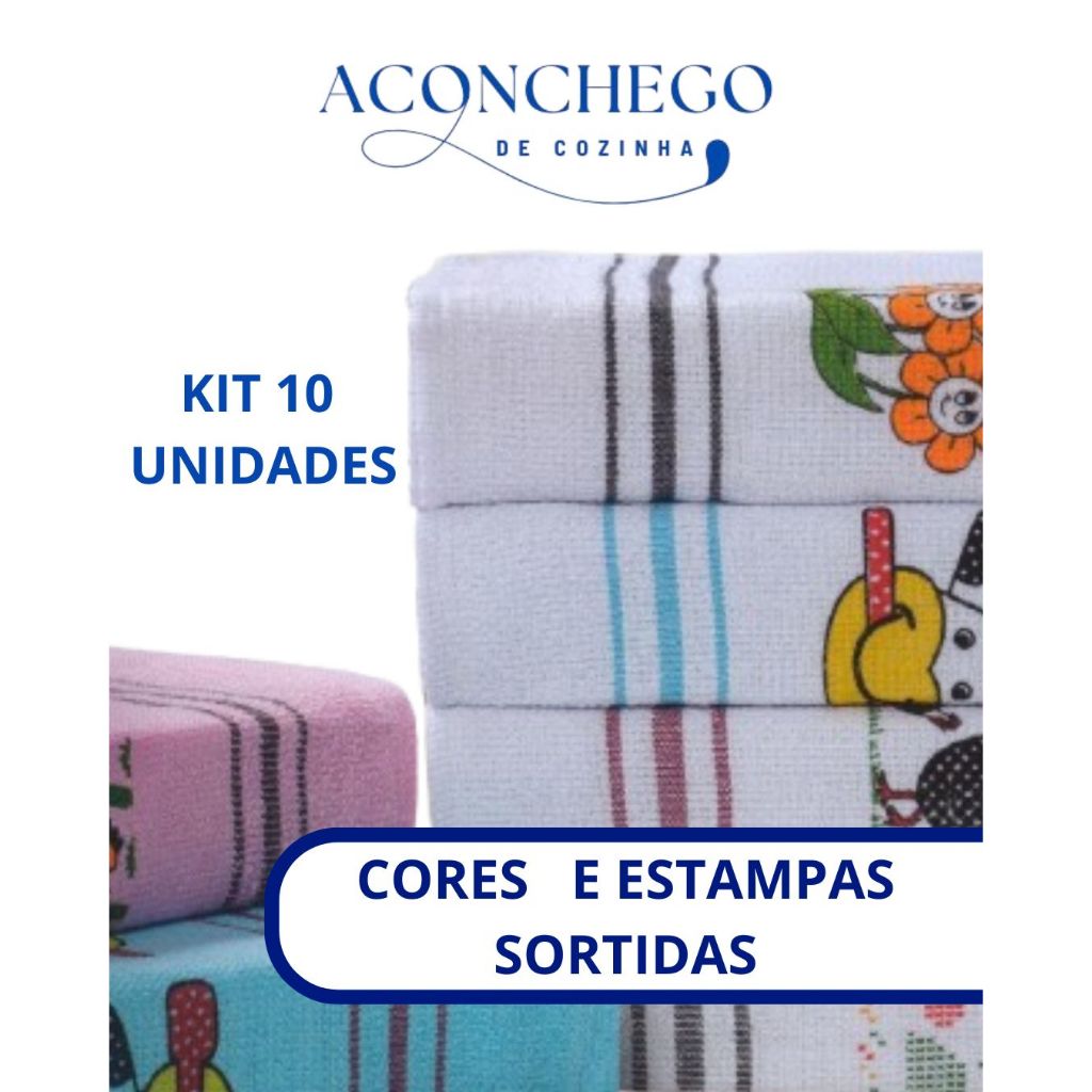 Kit 10 Pano de Prato Copa Toalha de Louça Cozinha  Atoalhado Felpudo Estampada