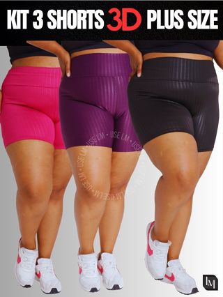 Kit C/3 Shorts Suplex 3D Plus Size Cintura Alta Academia em Oferta na Shopee