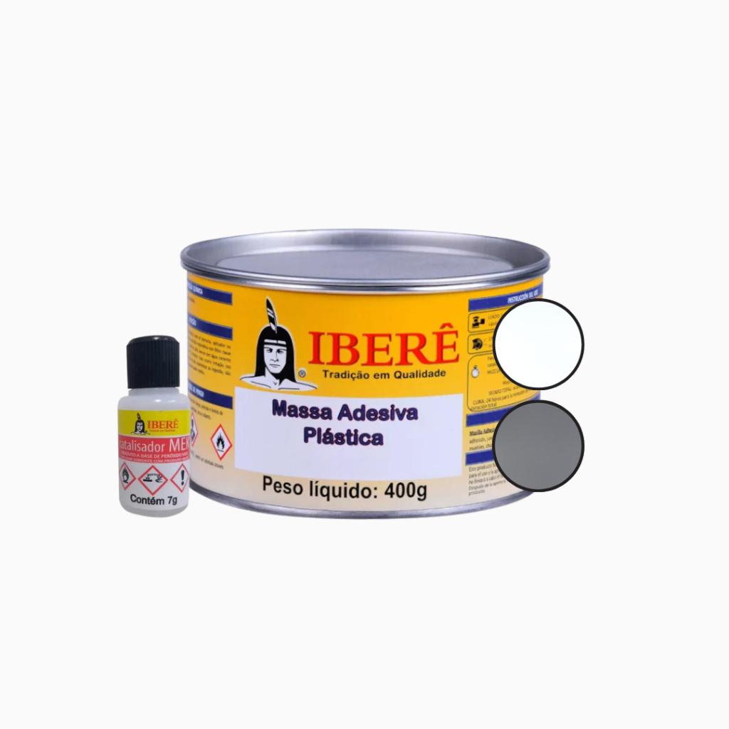 Massa Adesiva Plástica com Catalisador Branca ou Cinza 400g Iberê