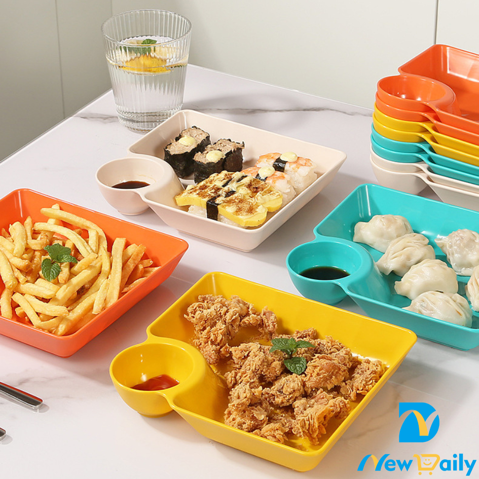 KIT com 4 Pratos de Petiscos com Molheira Integrada - Cores Vibrantes e Design Prático, Ideais para Festas! CZ-04-BC em Oferta na Shopee