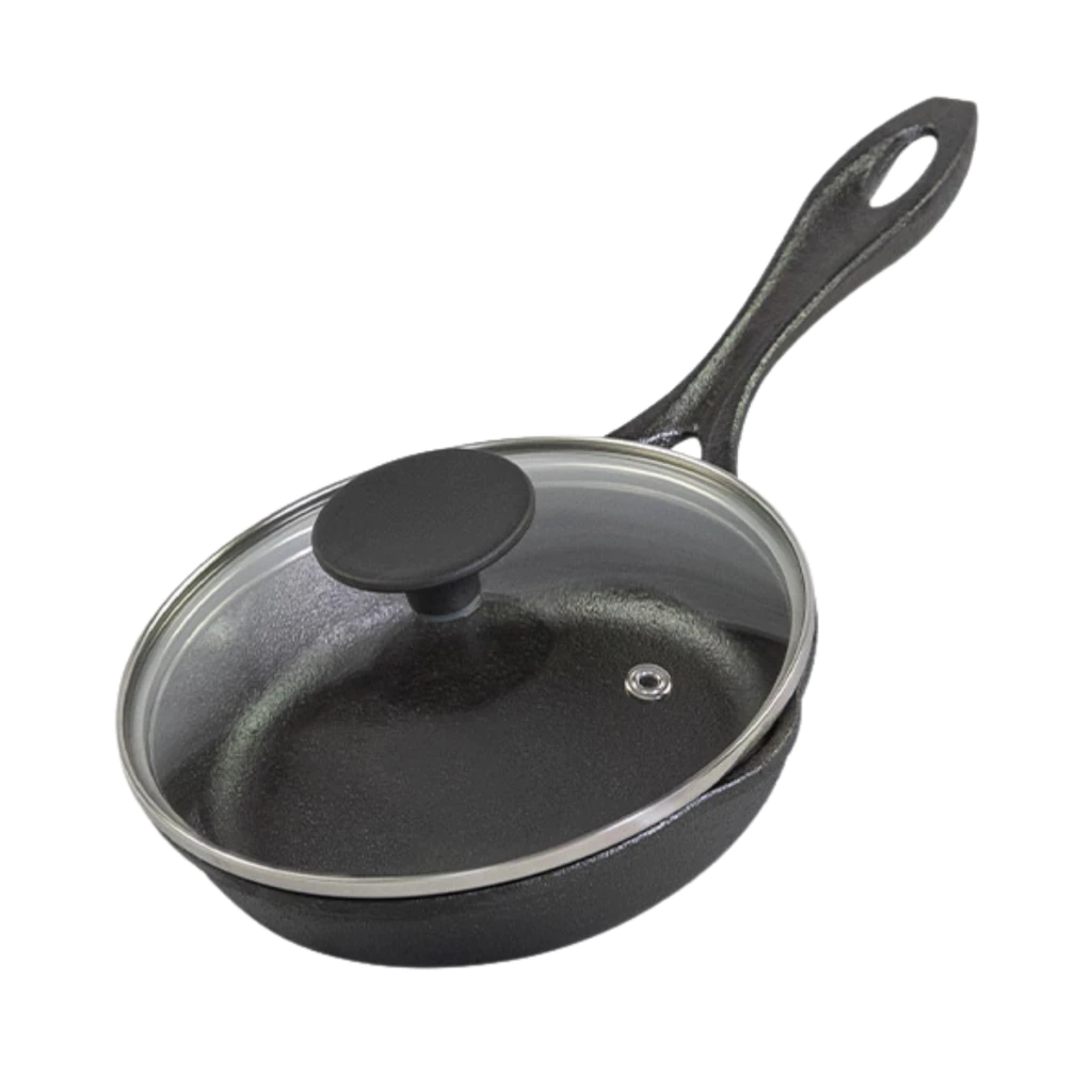 Frigideira De Ferro Fundido Com Tampa De Vidro 16 Cm Cabo de Ferro
