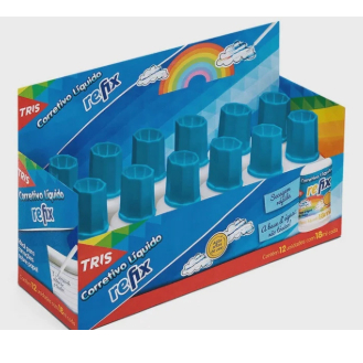 Corretivo Líquido Refix Tris 18ml 12 Unidades Atacado Escolar Papelaria Caneta Escrita Escritório