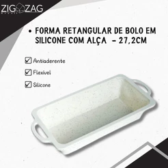 Forma Retangular de Bolo em Silicone com Alça, Branco - 27,2cm | Resistente e Durável