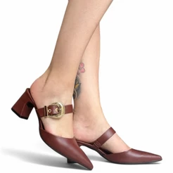 Sapato Mule Feminino Salto Médio Bloco Marrom Ramarim 2516132-1