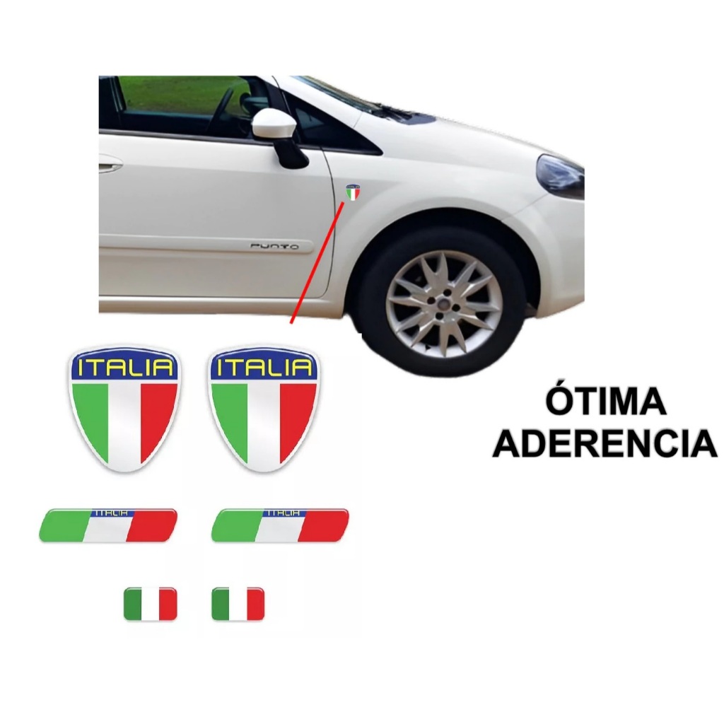 Kit Emblema Adesivo Resinado Escudo Bandeira Para Carro Italia Lateral Grade Coluna Palio Siena Uno AI0001