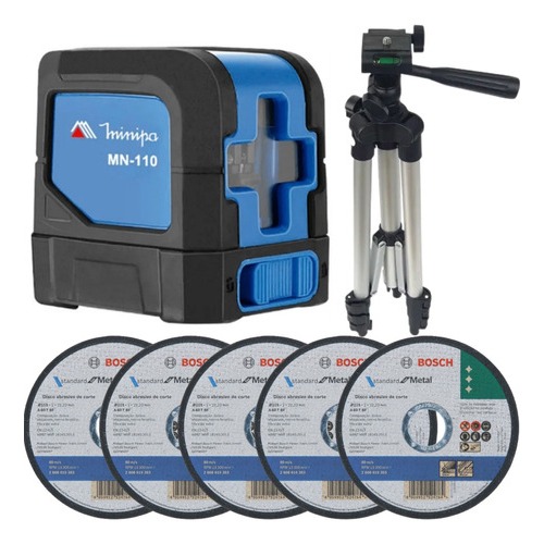 Kit Nível Laser Vermelho Linhas Minipa Mn110 Tripé 5 Discos