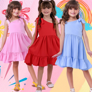 Vestido Infantil Menina Feminino na Sedinha Liso Vermelho Rodado Casual em Oferta na Shopee