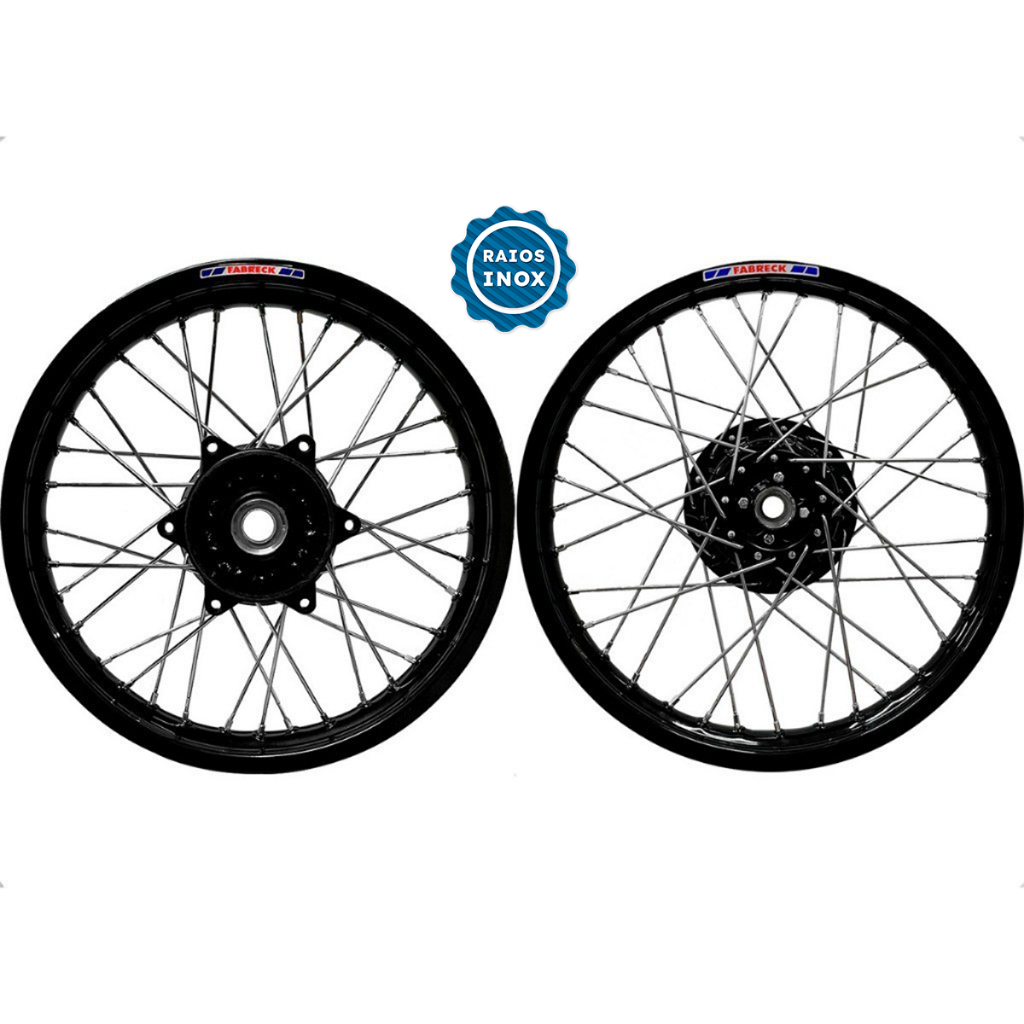 Par Roda Aro Alumínio Fabreck Preto Bros 125 150 Raio INOX 3.5