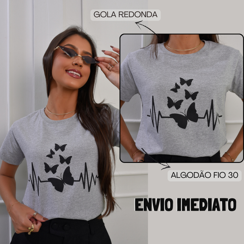 Blusa T-Shirt Feminina Camiseta Basica Algodão em Oferta na Shopee