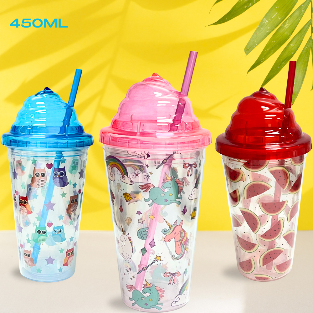 Copo Twister Com Canudo Acrílico 450ml Copo Para Festa Balada Colorido Tampa Chantilly em Oferta na Shopee