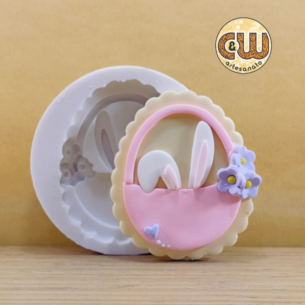 Molde Silicone Orelha de Coelho na Cesta / Pascoa  - Decoração, Confeitaria e Artesanato – Biscuit - Festa