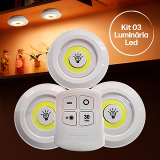 Luminárias Com 3 Lâmpadas Led Sem Fio Ideal para Armários 1 Controle Cor Branco Frio ou Q…