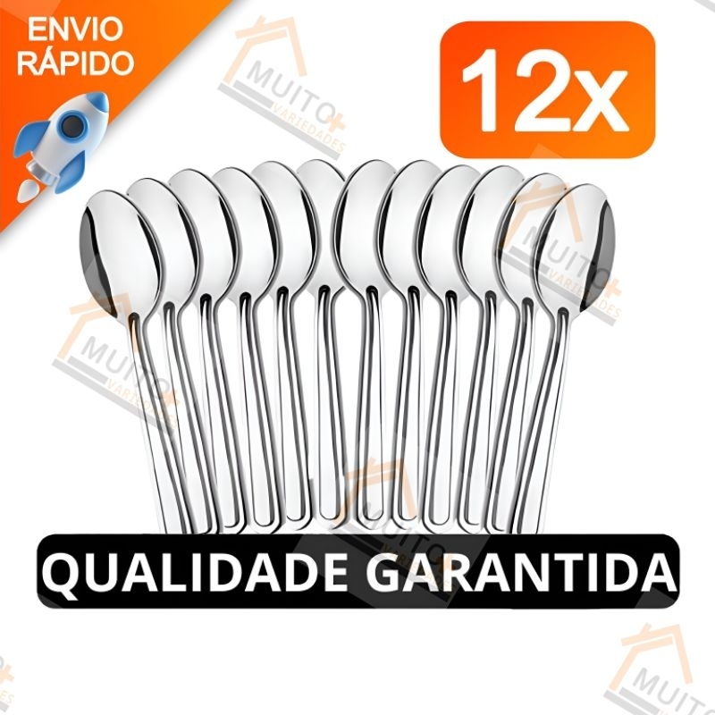 Kit C/12 Colher Talher Aço Inox Grande Luxo Sopa Bar Restaurante Buffet Faqueiro