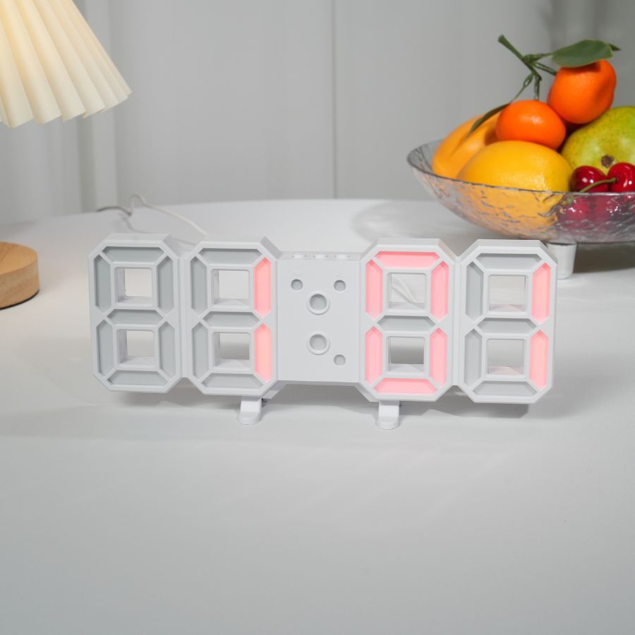 Relógio De Parede Digital 3D Led Fonte Vermelha Design Moderno 22x7,5Cm Luz Noturna Decoração