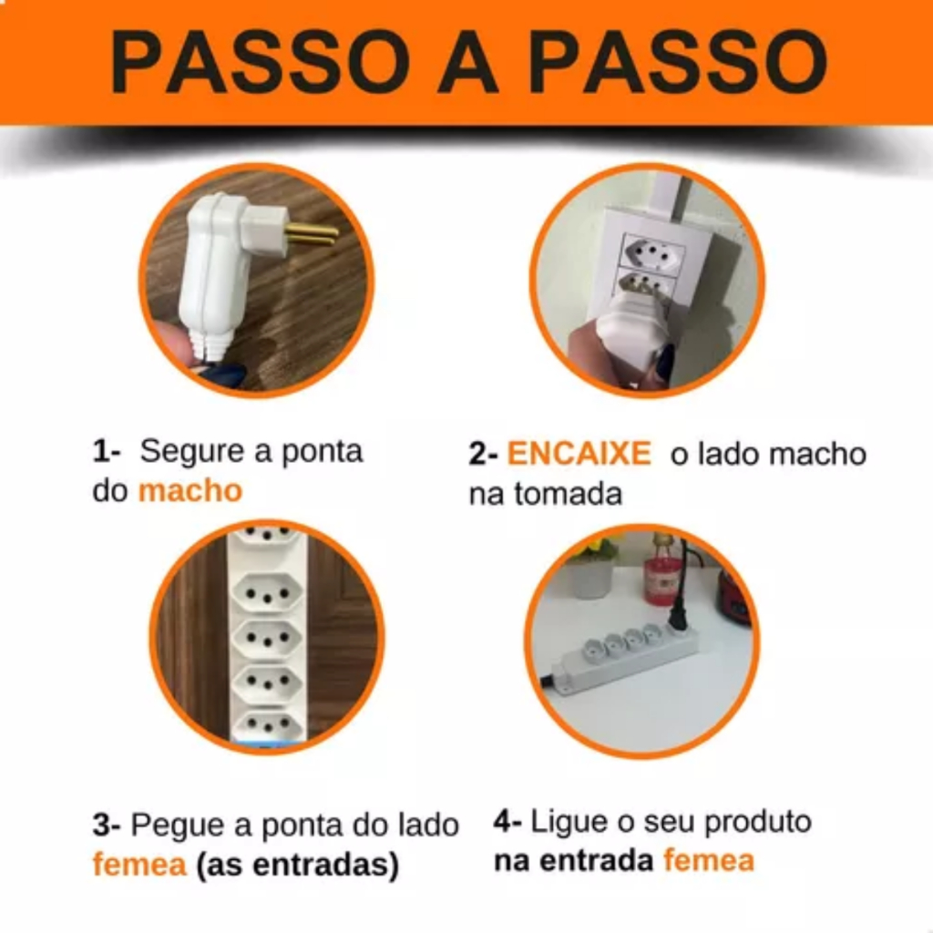 Extensão elétrica 5 tomadas 20A 50cm/80cm/1,5/3/5/10 metros - Extensão de Tomada