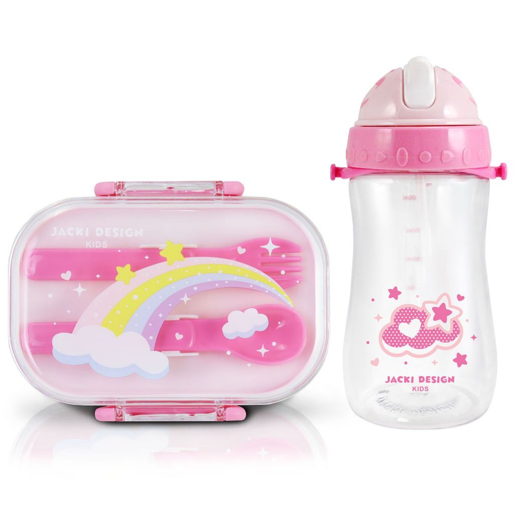 Kit infantil Fofo Jacki Design Conjunto Pote p/ lanche de 2 Andares e Garrafa Infantil 460ml desenho em Oferta na Shopee