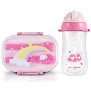 Kit infantil Fofo Jacki Design Conjunto Pote p/ lanche de 2 Andares e Garrafa Infantil 460ml desenho em Oferta na Shopee