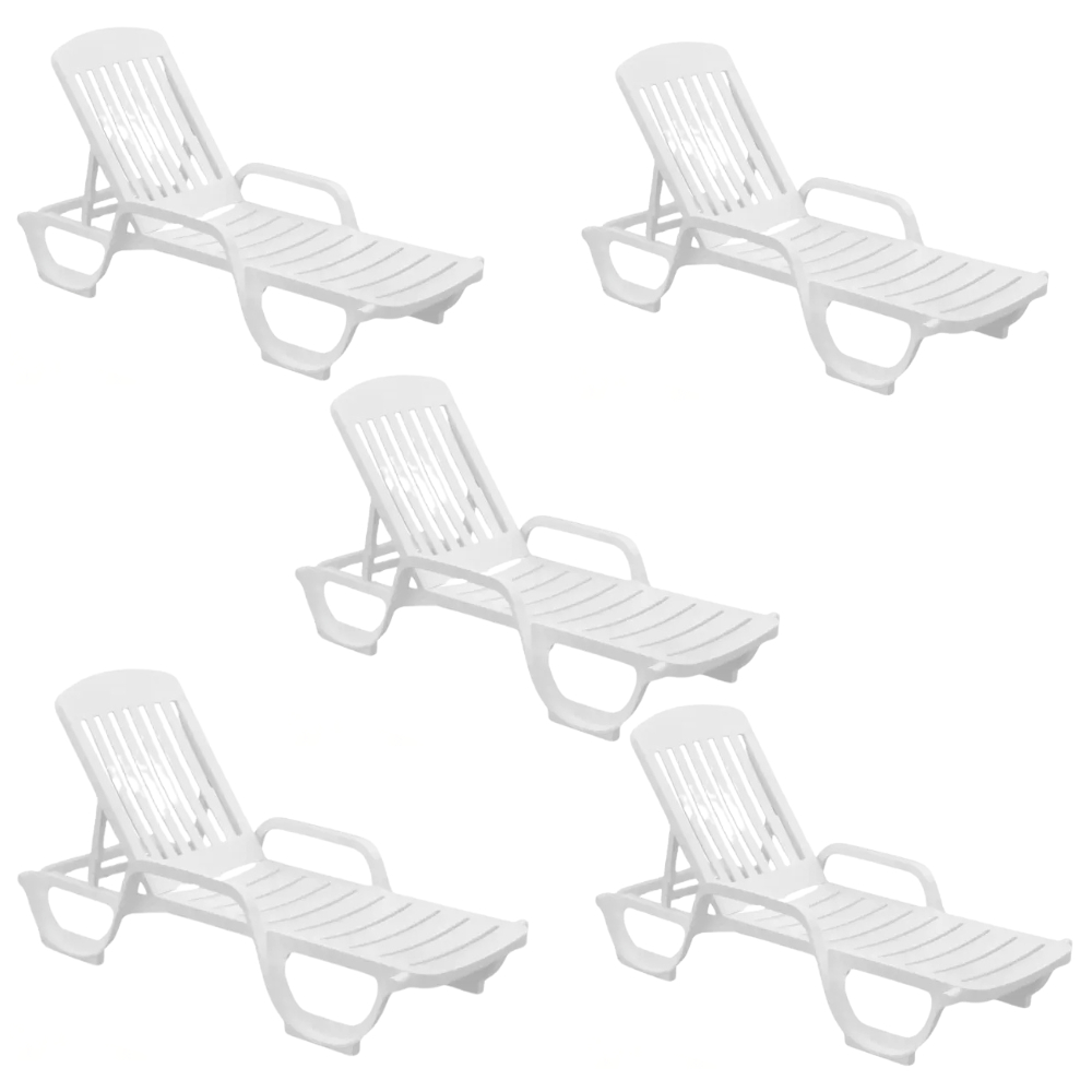 Kit 05 Espreguiçadeira Piscina de Plástico Pitangui Branca com Rodas em Oferta na Shopee