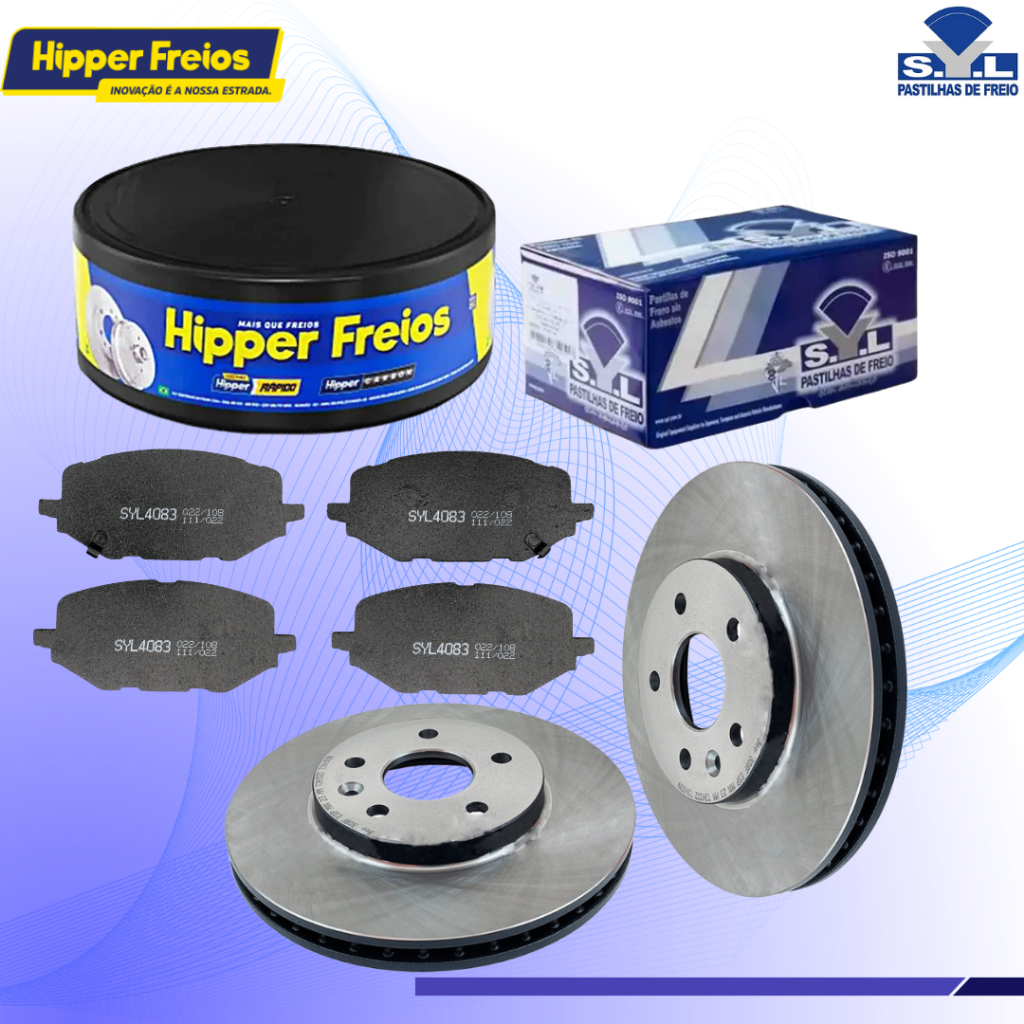 KIT PAR DE DISCO DE FRIEO DIANTEIRO HF308F HIPPER + JOGO DE PASTILHA DE FRIEO DIANTEIRA SYL4083 - MONTANA/TRACKER