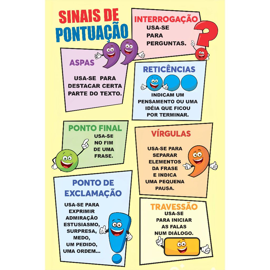 Banner Escolar SINAIS DE PONTUAÇÃO -  recurso pedagógico educação infantil decoração cartaz