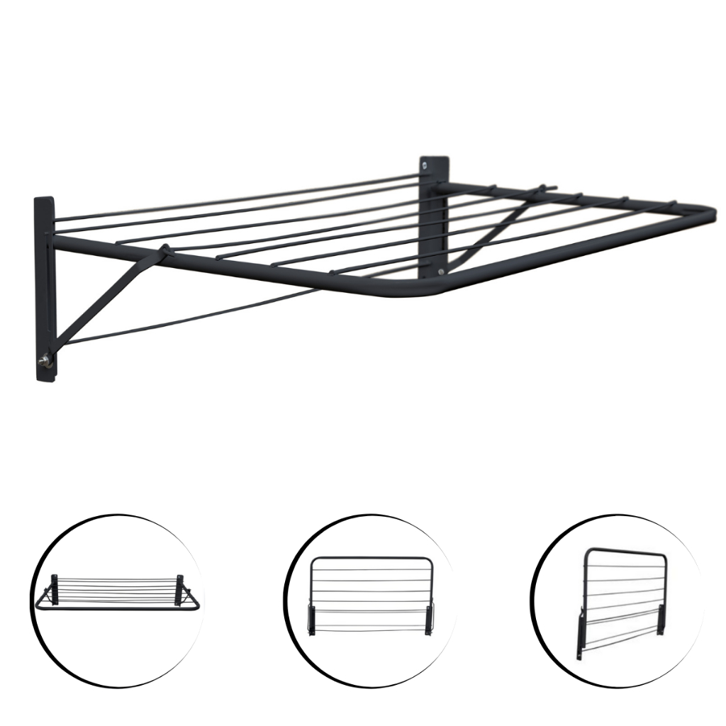 Varal de Parede Dobrável Reforçado Varal de Roupas até 12Kg em ço 84cm com Kit para instalação