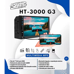Central Multimídia 2 Din Universal H-tech Mp5 Espelhamento Android e Ios Usb Bluetooth 7 Cores