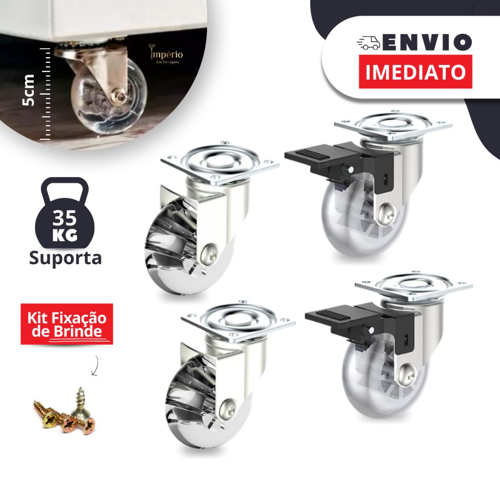Rodízio Gel 35mm - Rodinha de silicone para Móveis | 5cm final | Suporta até 35kg por rodízio