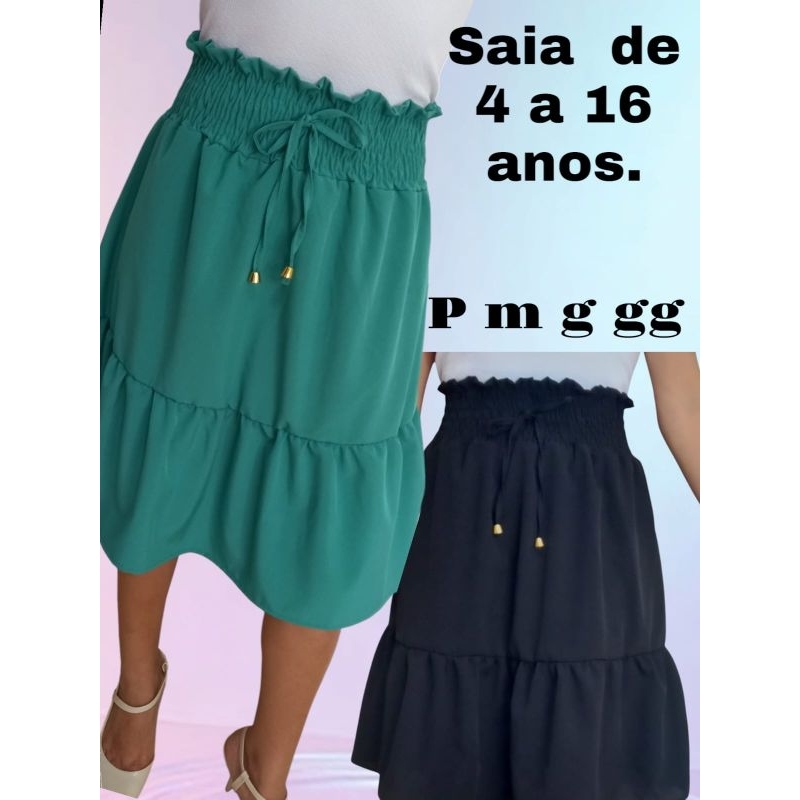 Saia juvenil saia para mocinha saia para criança saia godê com elástico infantil e infanto-juvenil em Oferta na Shopee