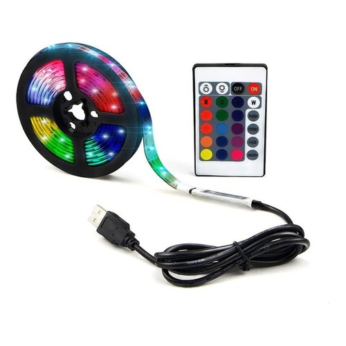 Fita Led Rgb 2 e 5 metros Controle Remoto 5050 5v Usb Para Tv Pc Carro Cor Da Luz Rgb