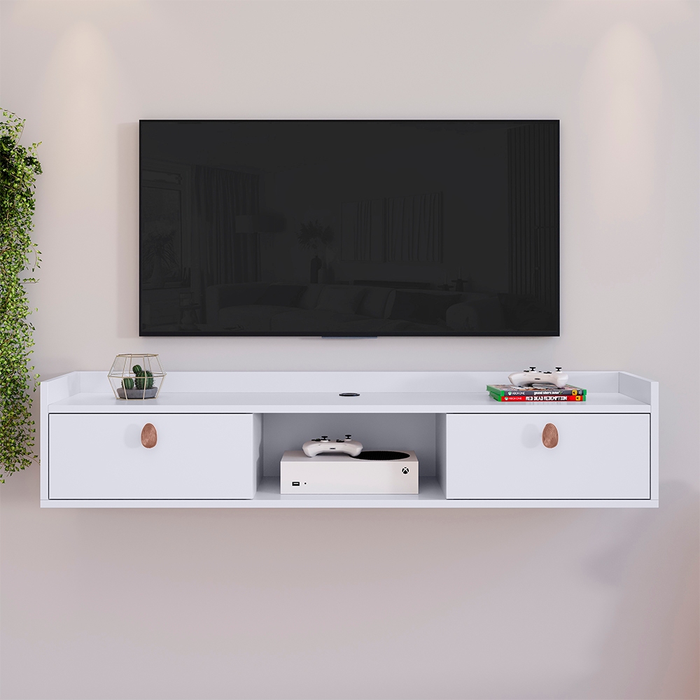 Rack Suspenso Sala Tv 1.20cm Home LIFE Decoração Sala Quarto nicho 2 Porta Cor Branco Painel TV