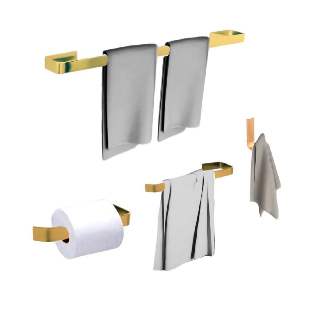 Kit de Acessórios para Banheiro 4 Peças Dourado Vergalhão Porta Toalha Papeleira e Cabide em Oferta na Shopee