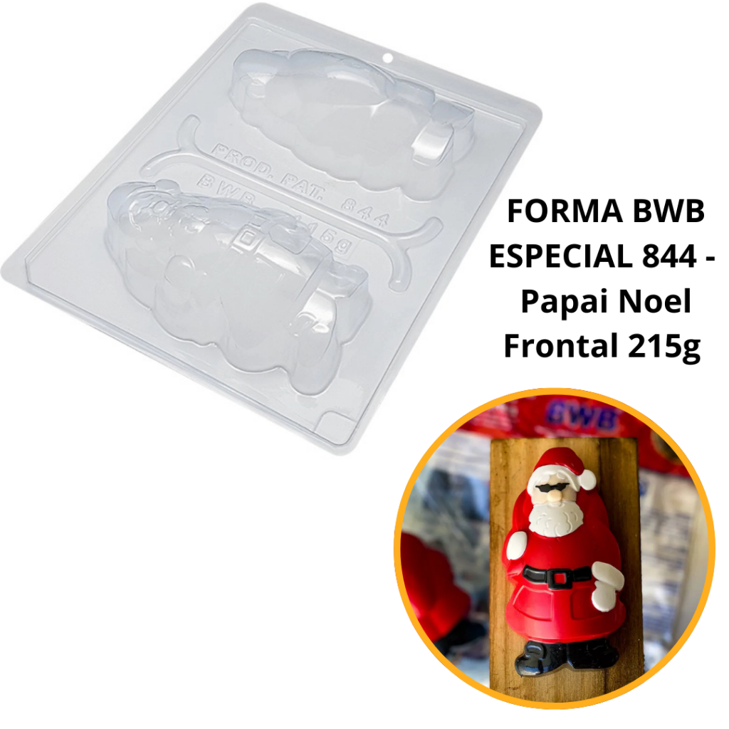 1~4 Forma BWB Com Silicone (3 partes)Para Chocolate Cód.844-Papai Noel Frontal 215g Festa Natalinas - Home & Living
