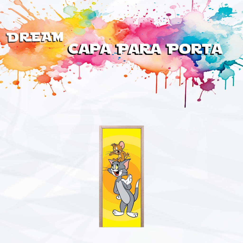 Capa Para Porta Tema Tom e Jerry Gato e Rato Decoração Infantil Tecido Sublimado