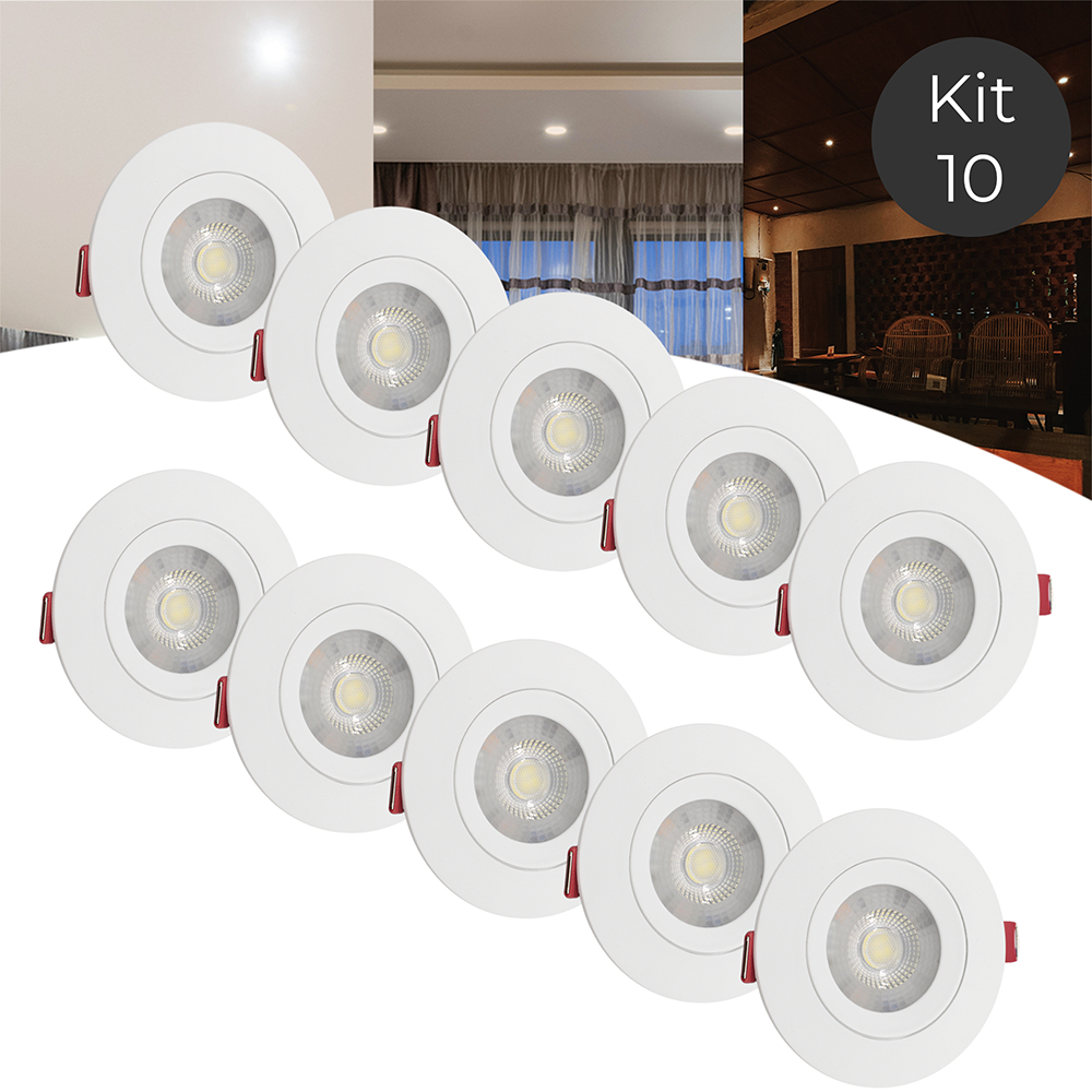 Kit 10 Spot Led 5w Luz Branco Frio, Neutro ou Quente Dicroica Direcionável Redondo Bivolt em Oferta na Shopee