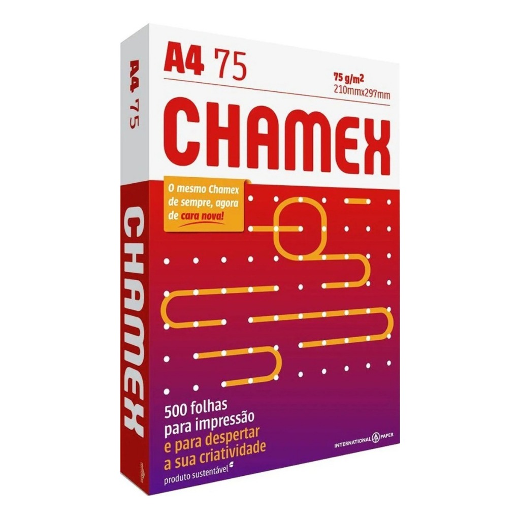 Papel Sulfite Branco A4 Chamex 75grs 210x297 Resma 500 Folhas / 300 Folhas em Oferta na Shopee
