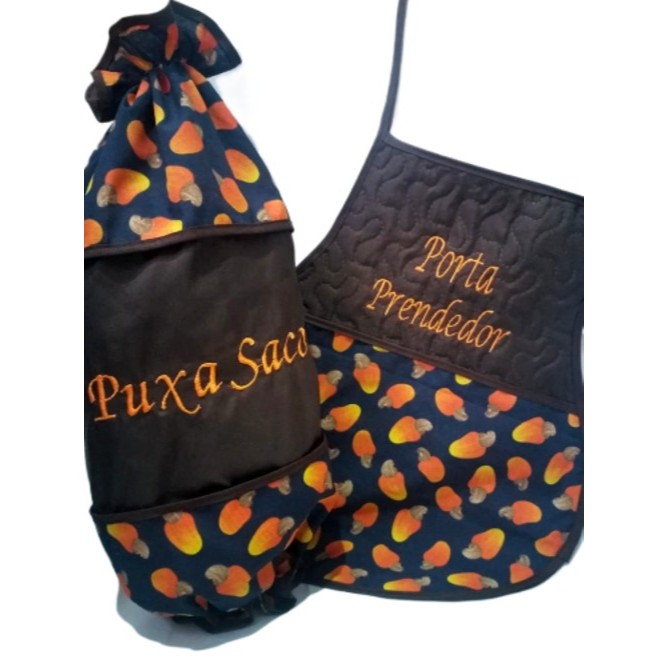 Kit Bordado Porta Prendedor + Puxa Saco – Estampas Sortidas – Organização e Decoração de Lavanderia