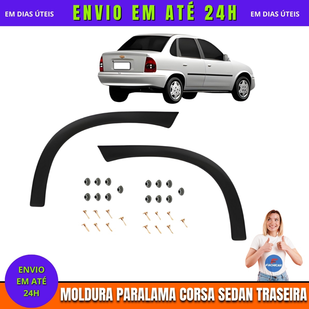 Par Moldura Para-lama Corsa Sedan Classic Liso Pintura 95 96 97 98 99 00 01 02 03 04 05 06 07 08 09 10 Traseira