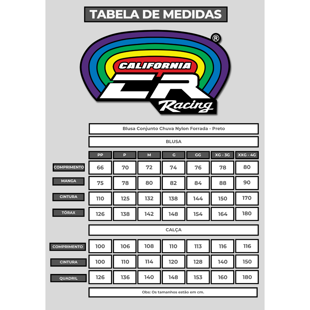 Conjunto De Chuva California Racing Ny Preto