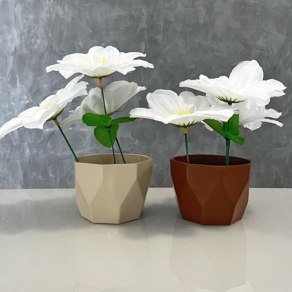 Kit Vasos Plantas Estilo Cachepô Facetado Plástico Injetado Decorativo Resistente 12x8 Leven Artes