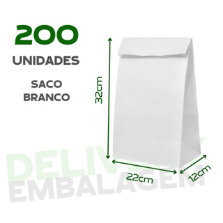 Saco Branco Liso 22x12x32 200 unidades - Para Delivery Embalagens Para Entregas Liso SOS em Papel em Oferta na Shopee