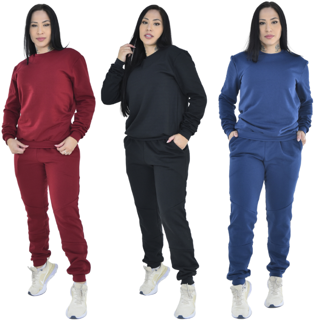 Conjunto Blusa Moletom e Calça Moletom Feminino de Frio Flanelado Kit Um Blusão e Uma Calça Feminina