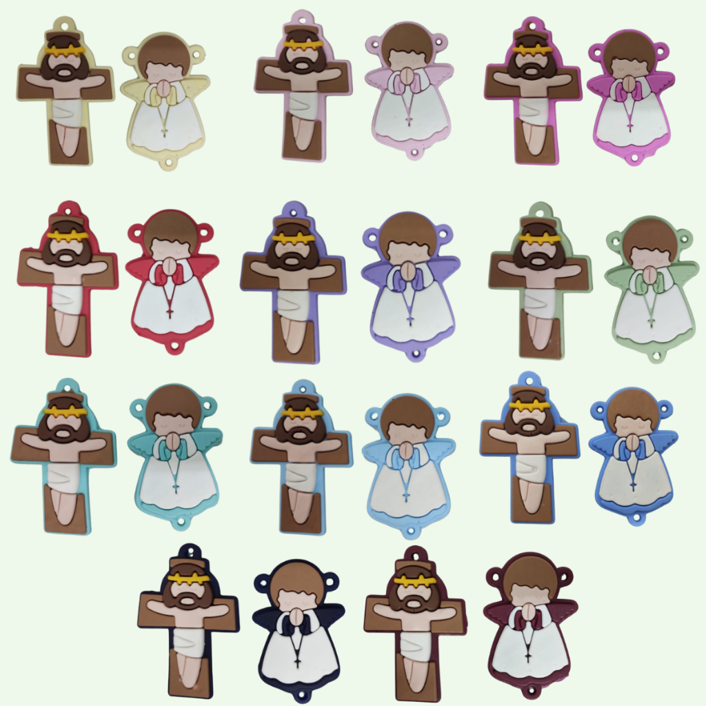 EMBORRACHADO ENFEITE ENTREMEIO DE ANJO E CRUZ PARA TERÇO - KIT em Oferta na Shopee