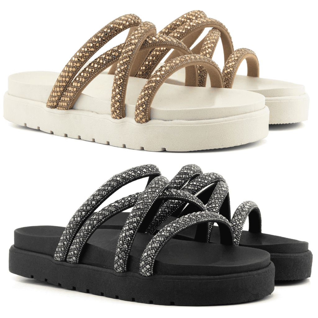KIT 2 Sandália Papete Birken Feminina Plataforma Strass Brilho Luxo PROMOÇÃO