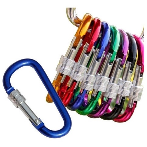 Kit 12 Chaveiro Mosquetão  Médio Metal Trava de Roscar Para Camping Acampamento 1123 Sem Argola